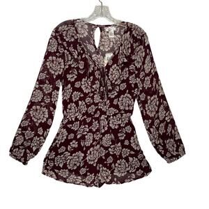 Band Of Gypsies NWT Boho Long Sleeve Flowy Maroon Floral Romper Size Small